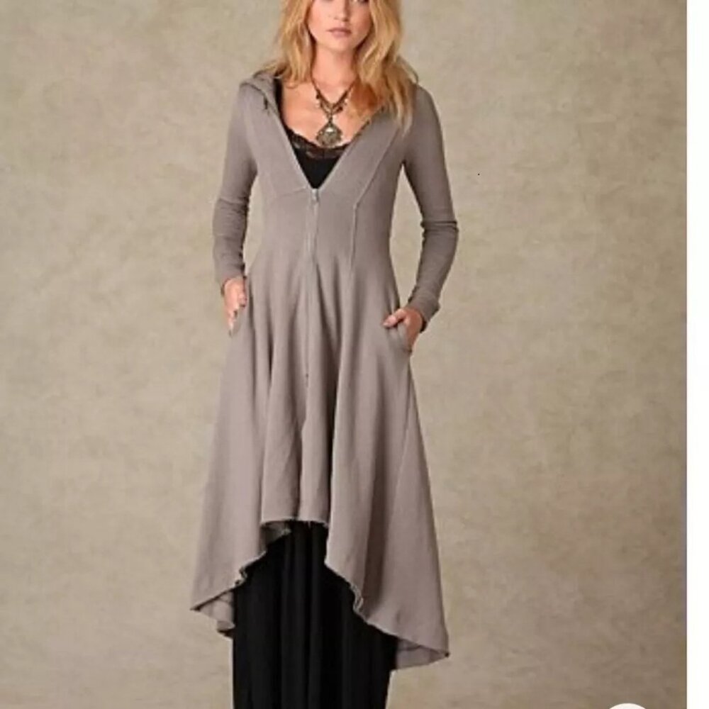 Free People Beach Three Part Harmony Long KNIT Hoodie Duster Jacket Victorian